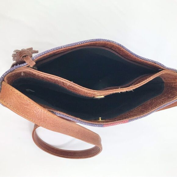 Kilim Purple Blue Tribal Ethnic Rug Design India Leather Strap Shoulder Bag - Picture 13 of 16